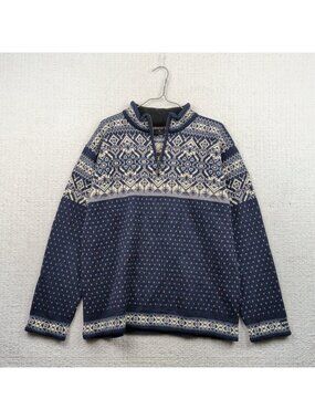 Vintage Icewear Nordic Wool Sweater Mens L Icelandic Blue Fair Isle Fisherman